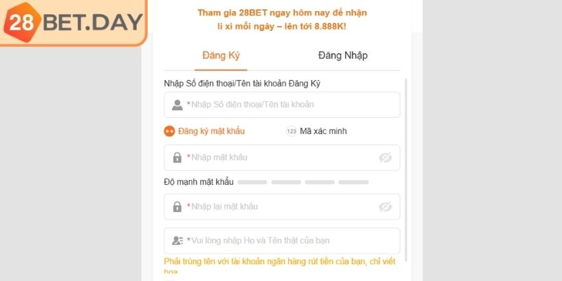 Đăng Ký 28bet Bước Khởi Đầu Khám Phá Thế Giới Cá Cược 2 Hoàn thành thông tin yêu cầu khi đăng ký 28bet
