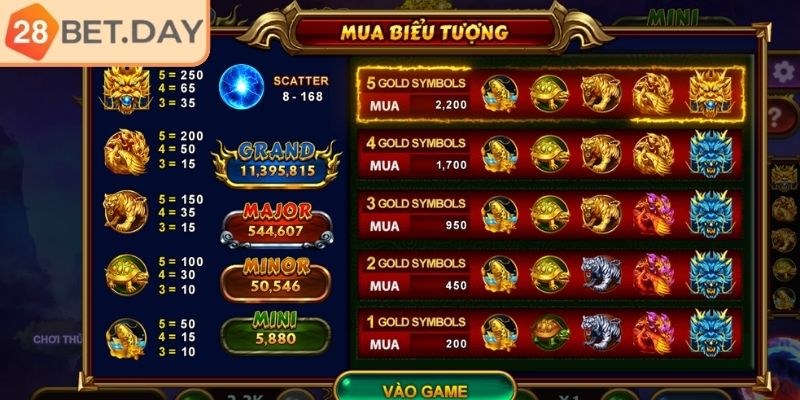 Biểu tượng và thưởng trong Kho Báu Tứ Linh 28bet